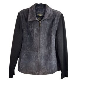 Fabio Size XL Leather Zip Front w/Sweater Style Sleeves & Pockets